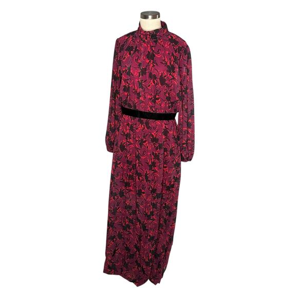 LDT Brooke Maxi Dress Purple Red Floral Pattern Long Women's Size 14 Glam Chic - Picture 3 of 14